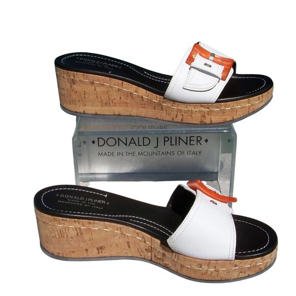Donald Pliner White Cork Wedge Leather Sandal Platform Shoe Bone Buckle $335 NIB - Picture 4 of 4